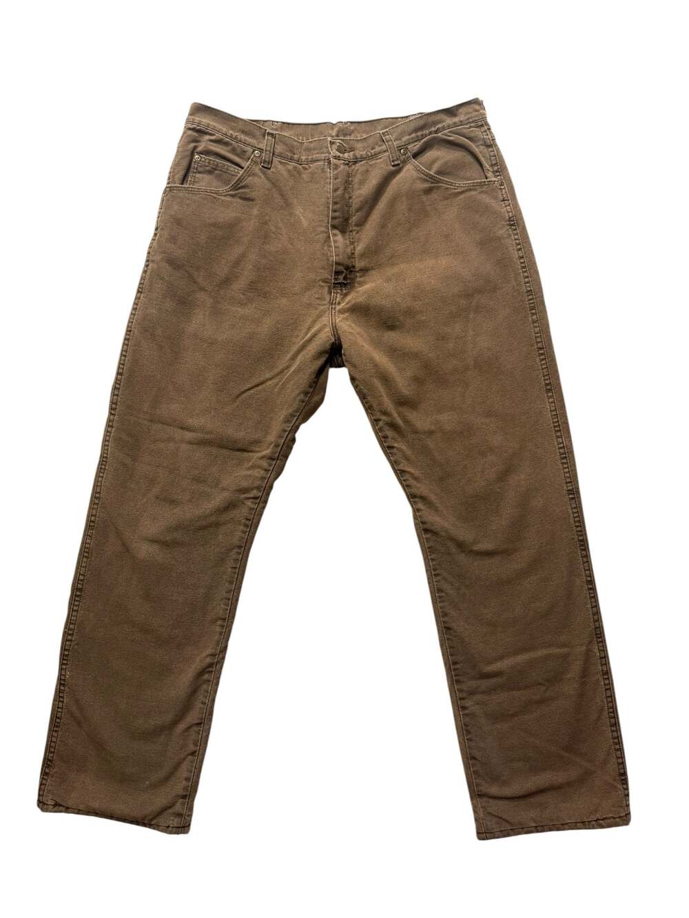 Wrangler Rugged Wear Brown Flannel-Lined Denim Jeans, Size 38x32